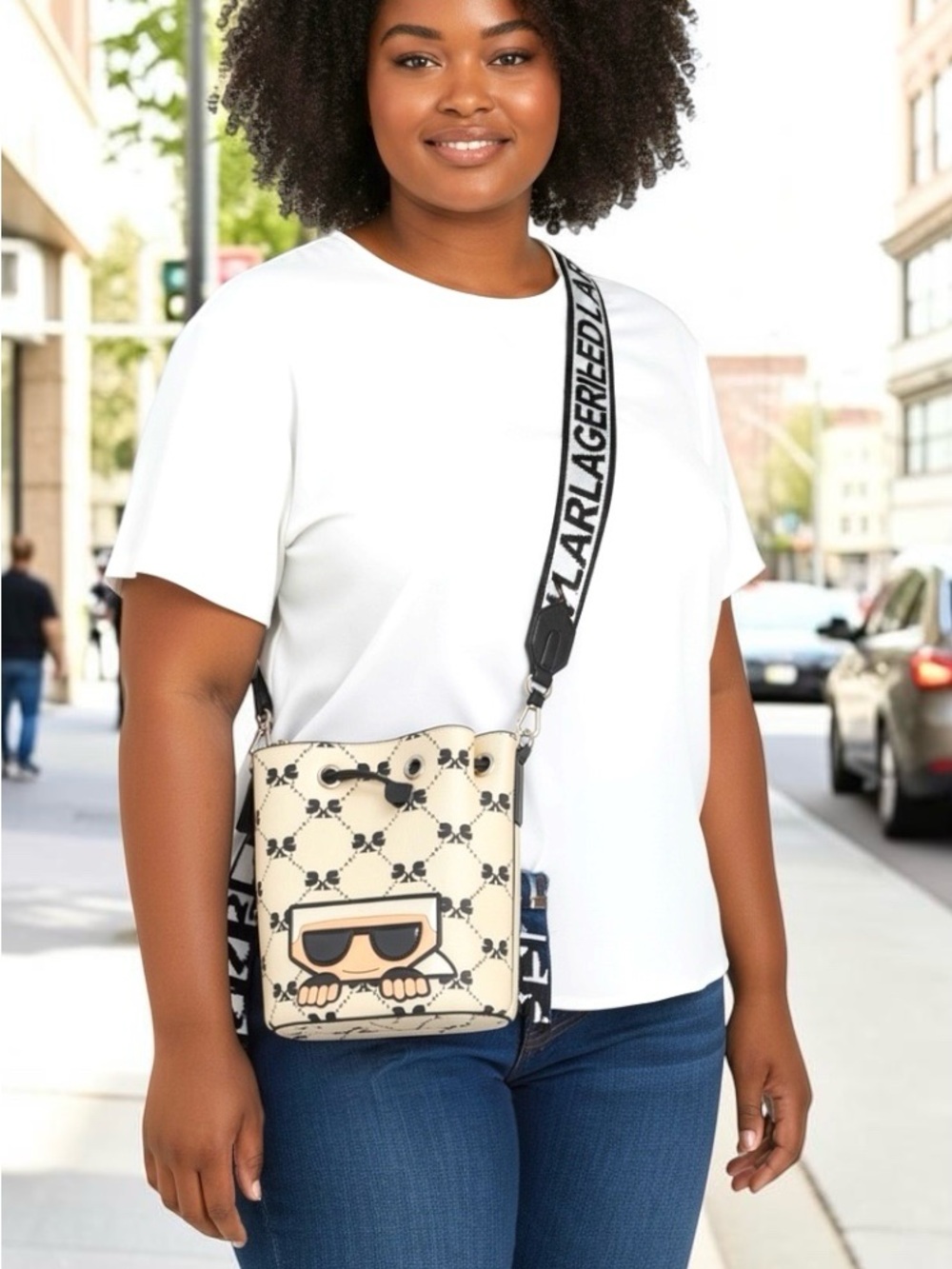 Karl Lagerfeld Paris Maybelle Bucket Crossbody with Logo Strap